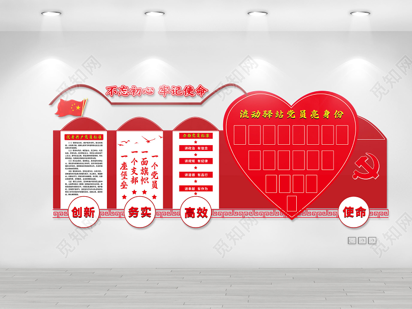 红色简约不忘初心党建墙文化墙不忘初心牢记使命文化墙