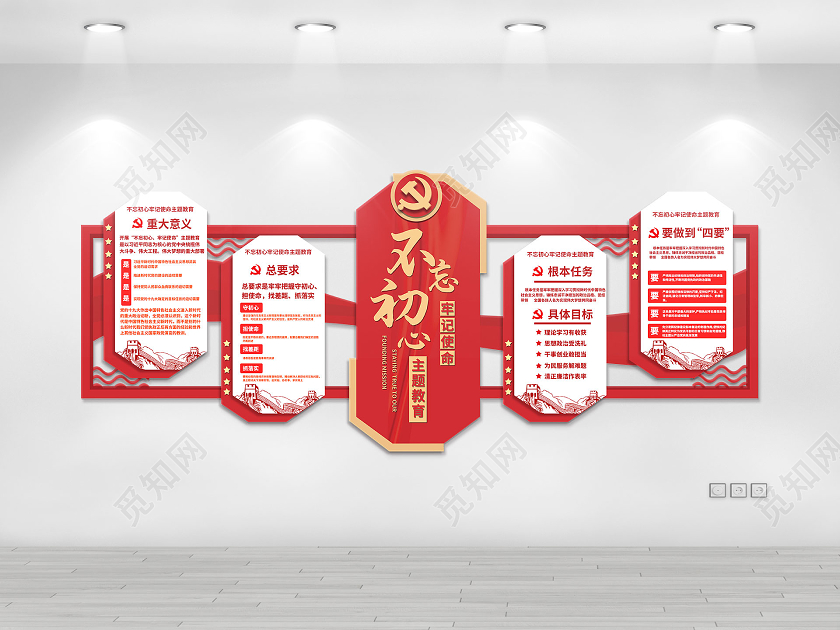 红色简约不忘初心党建墙文化墙不忘初心牢记使命主题教育文化墙