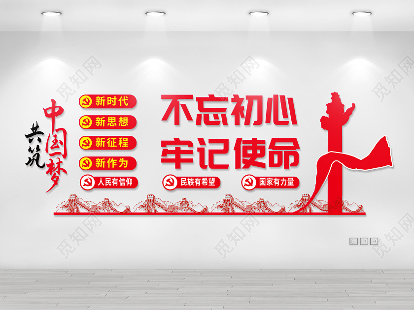 红色简约不忘初心党建墙文化墙不忘初心牢记使命文化墙