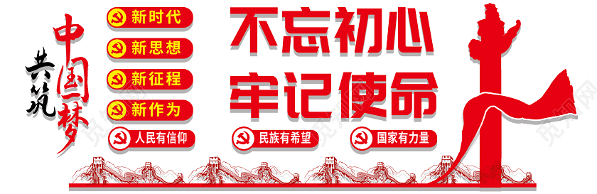 红色简约不忘初心党建墙文化墙不忘初心牢记使命文化墙