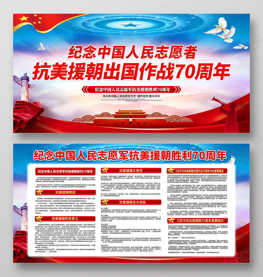 红色党建展板纪念抗美援朝出国作战抗美援朝宣传栏