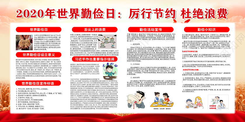 2020世界勤俭日勤俭节约杜绝浪费宣传栏