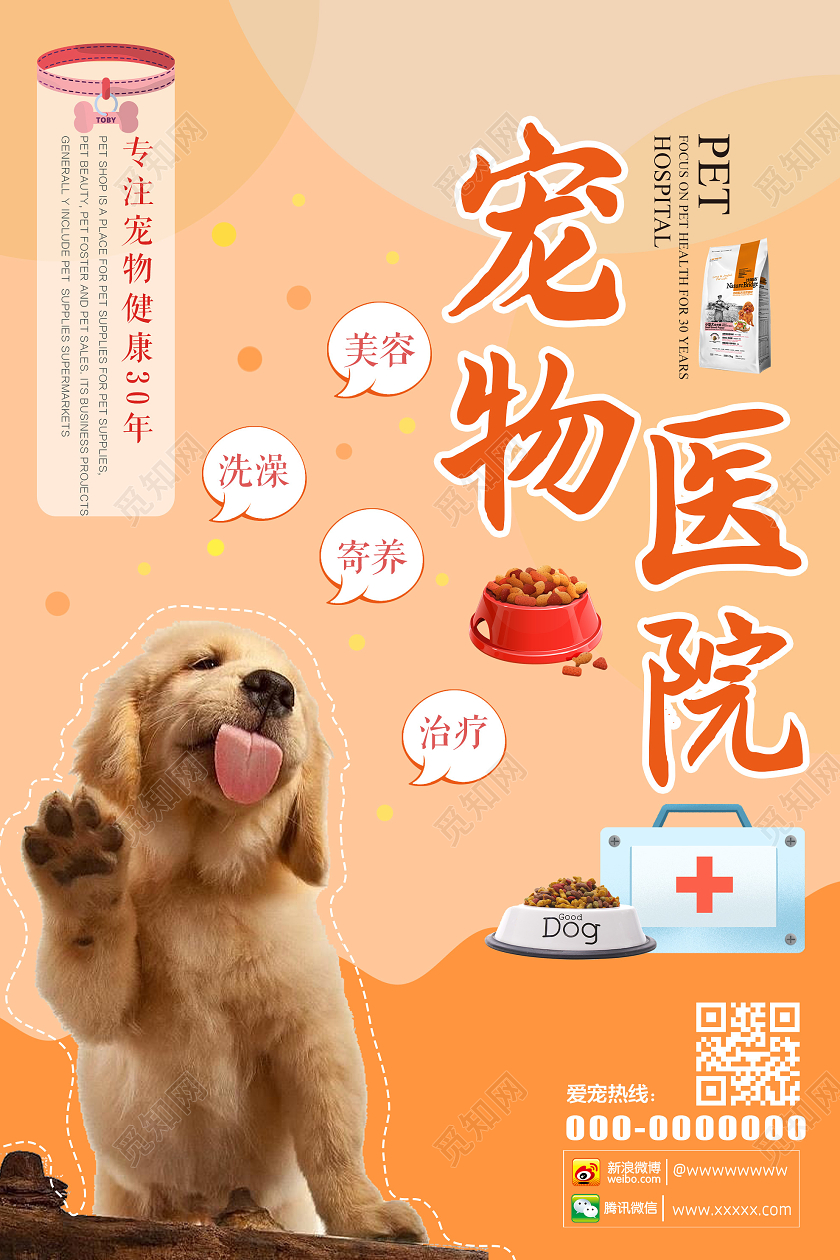 橙色简约宠物医院宣传活动海报宠物海报