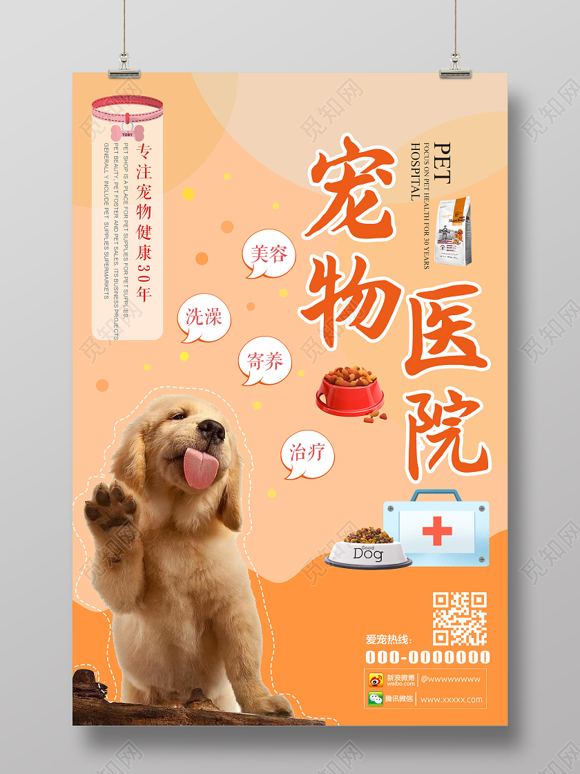 橙色简约宠物医院宣传活动海报宠物海报