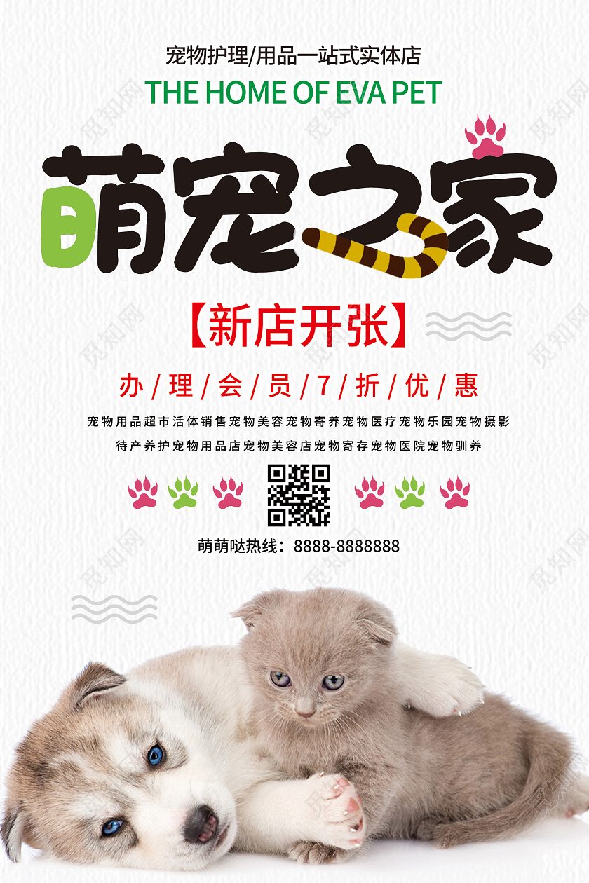 白色简洁萌宠之家新店开张促销活动海报宠物海报