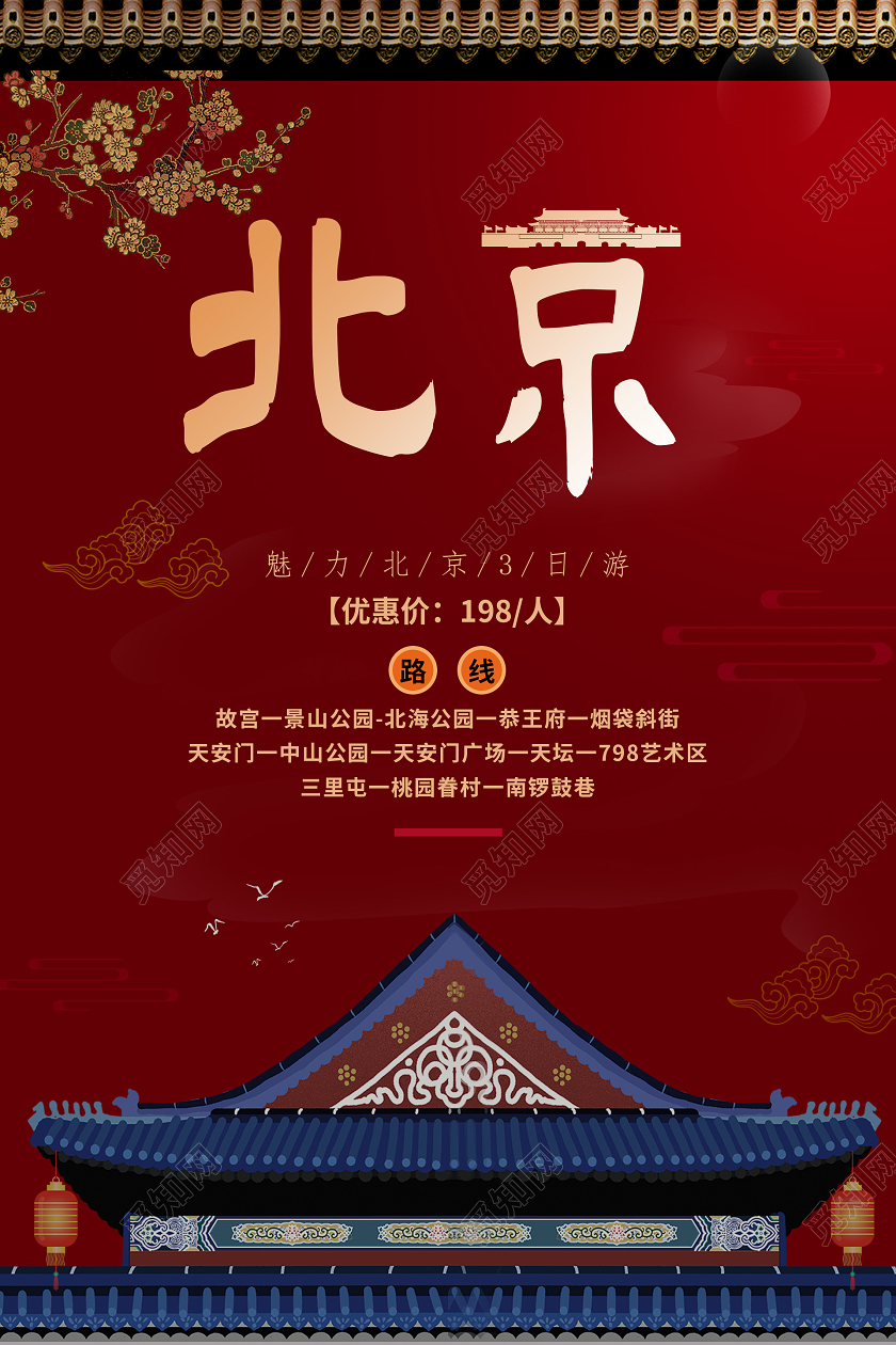 红色中国风北京北京旅游海报