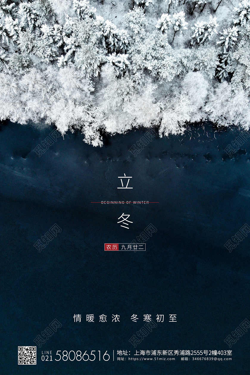 蓝灰简约二十四节气立冬节气宣传海报