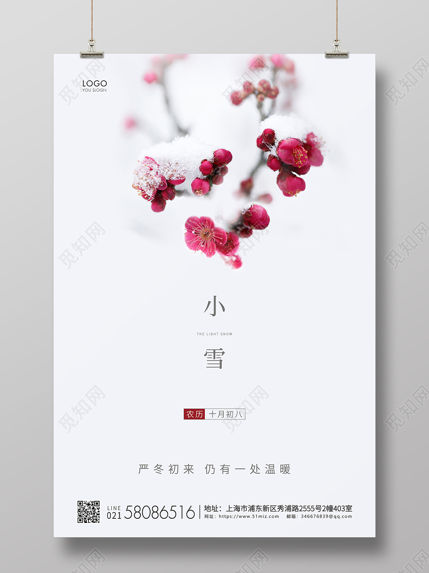 灰色简约二十四节气小雪节气宣传海报