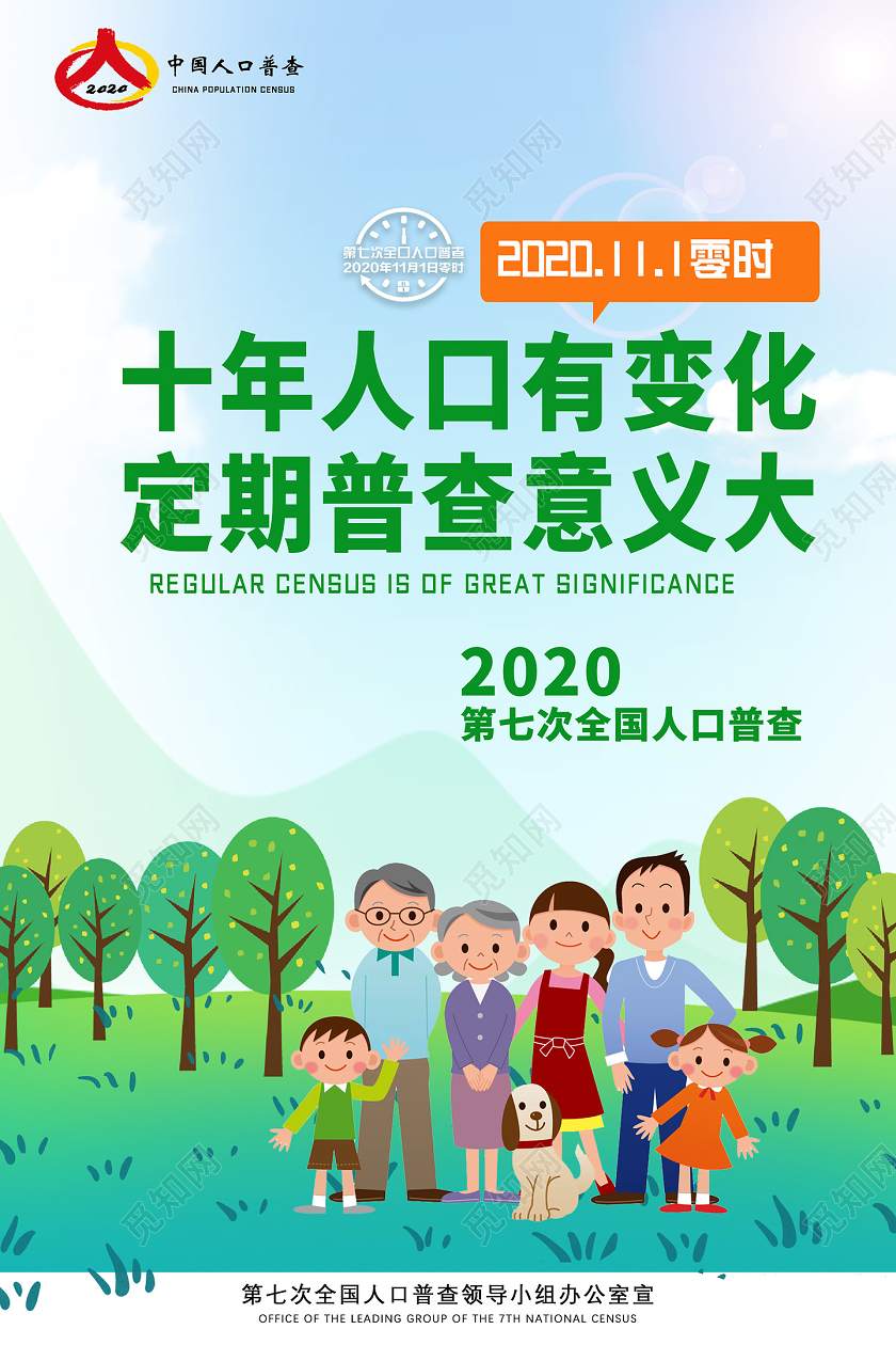 绿色手绘十年人口有变化定期普查意义大人口普查海报