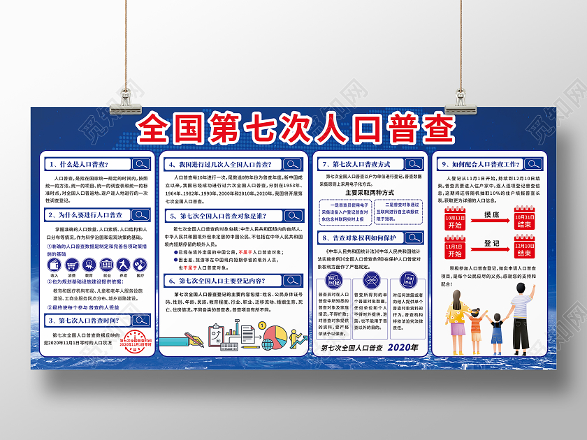 蓝色商务背景全国人口普查宣传栏