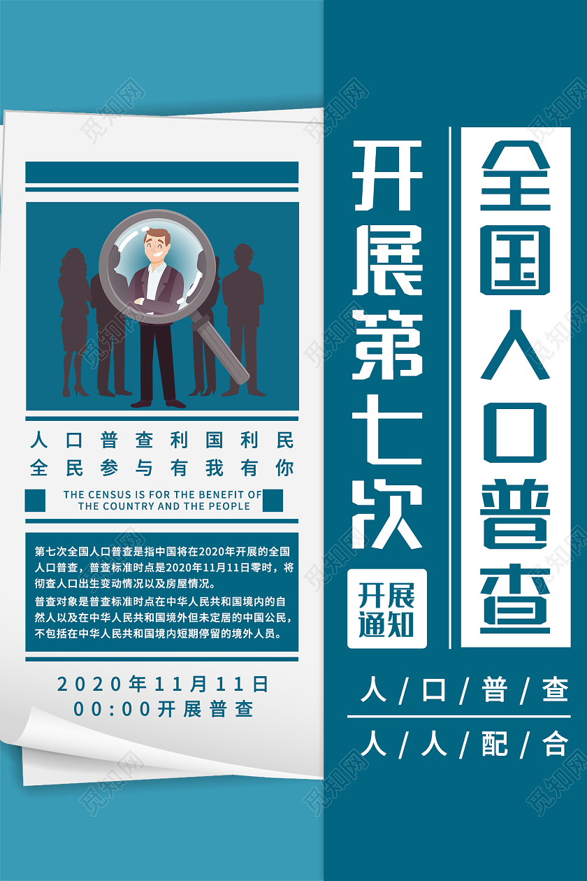 蓝色创意开展第七次全国人口普查海报