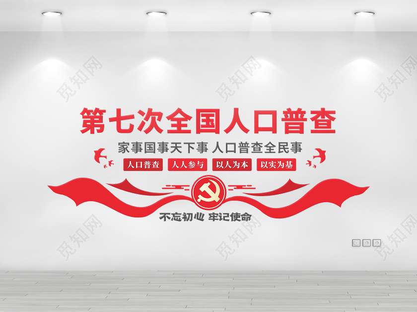 红色创意剪纸风第七次全国人口普查文化墙