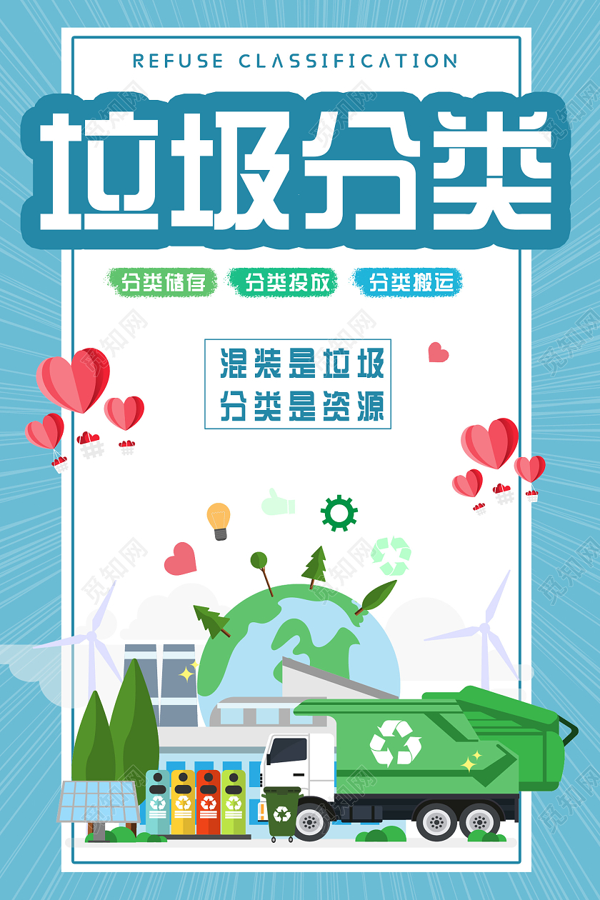 蓝色小清新垃圾分类海报
