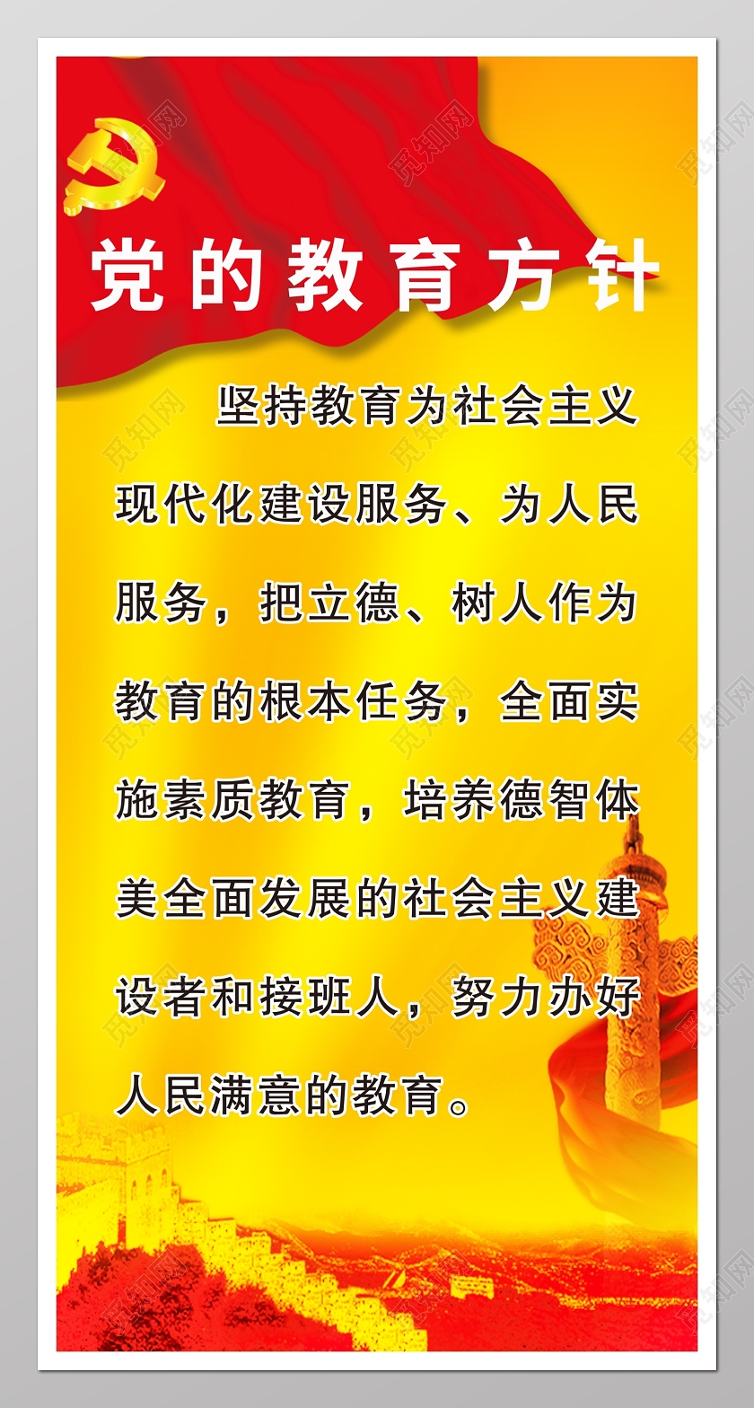 黄色经典竖版党的教育方针宣传栏