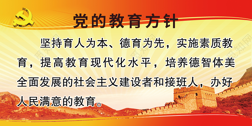 黄色经典横版党的教育方针宣传栏展板
