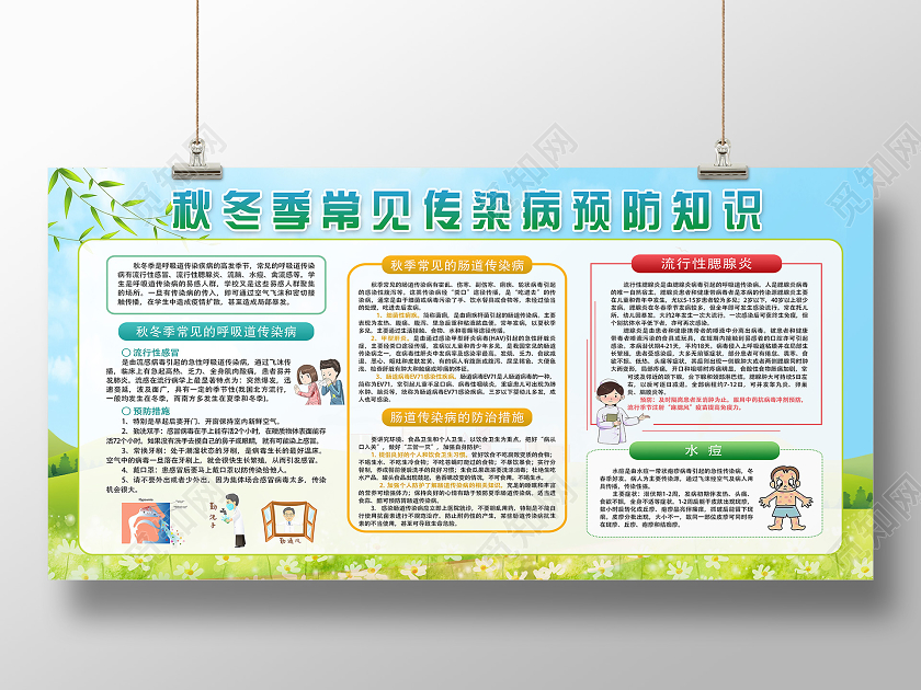 简单大气清新蓝色秋冬季传染病预防知识宣传展板