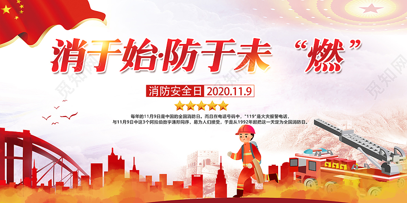 2020消防演练消于始防于未燃消防安全日展板设计