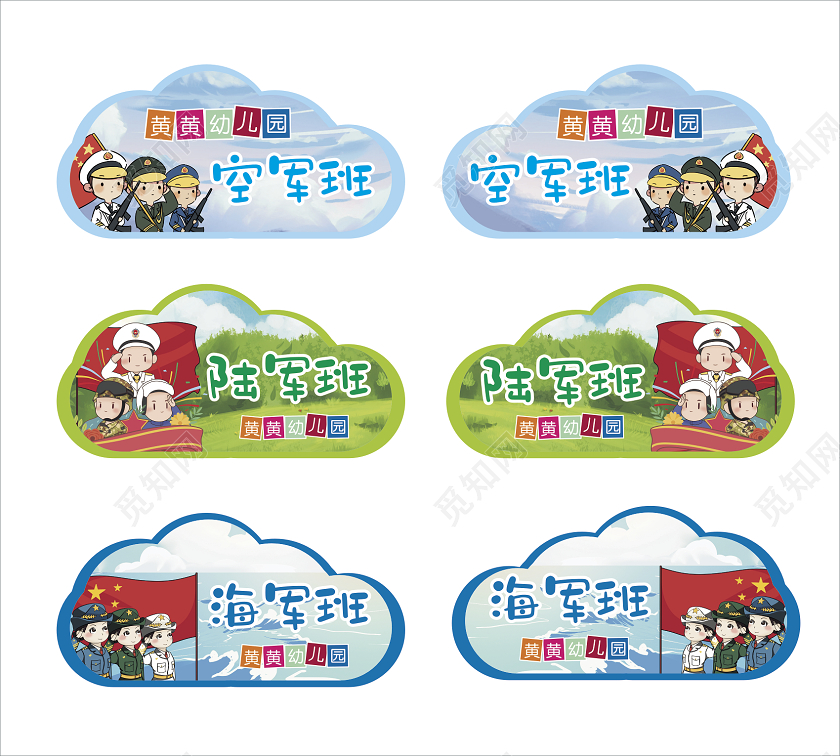彩色卡通幼儿园陆空海军班级门牌幼儿园班牌