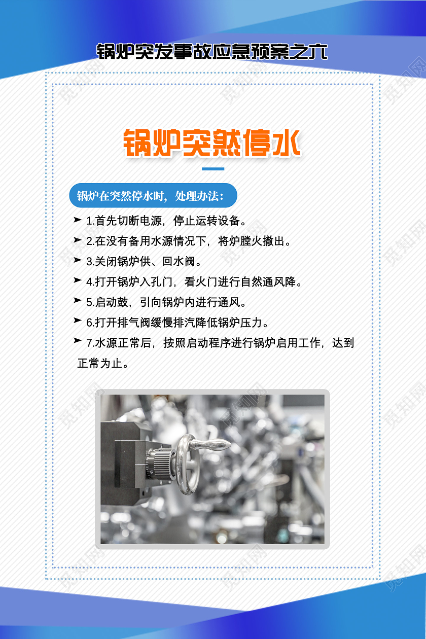 蓝色简约锅炉突发事故应急预案锅炉突然停水车间海报车间展板