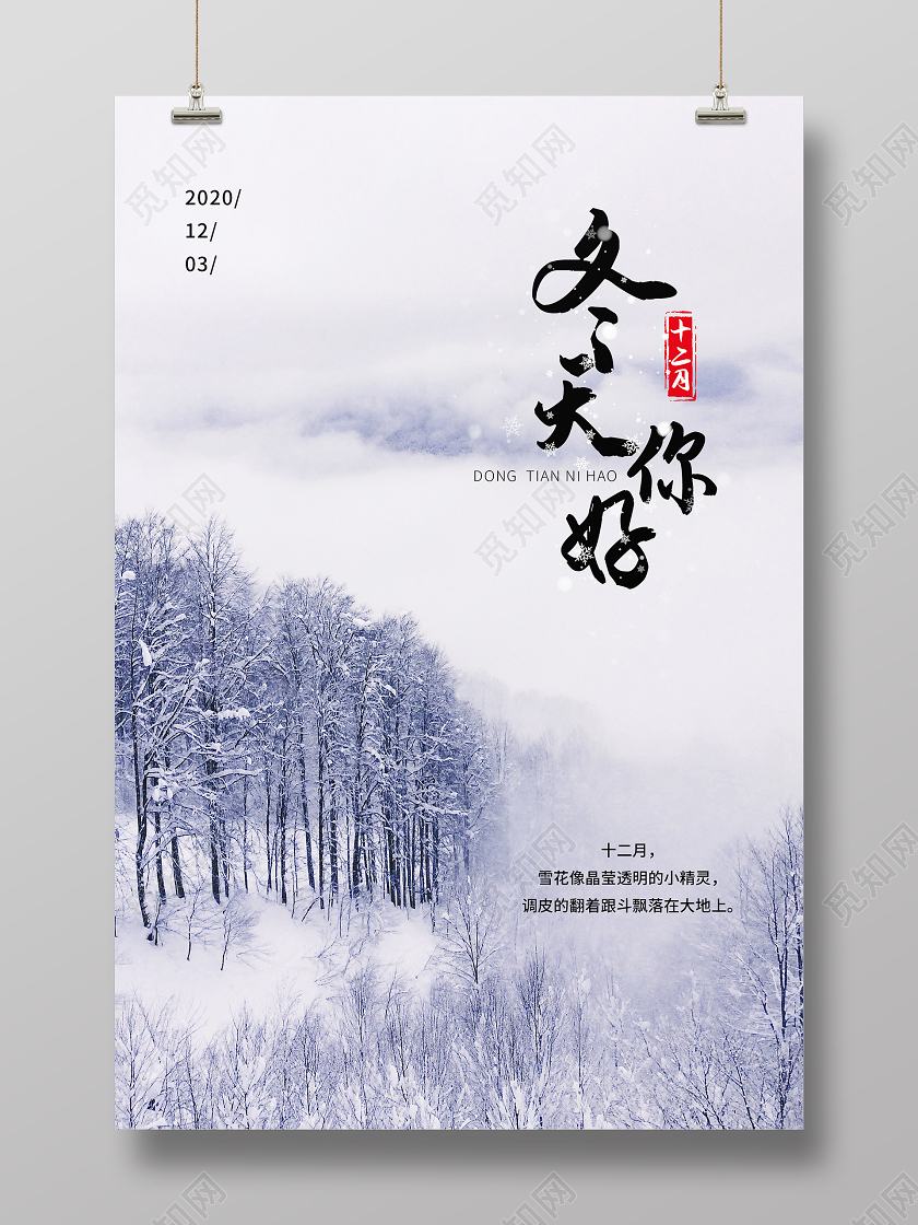 简约清新冬天你好海报欢迎