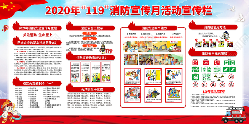 2020关注消防生命至上119消防月知识全国消防日宣传栏