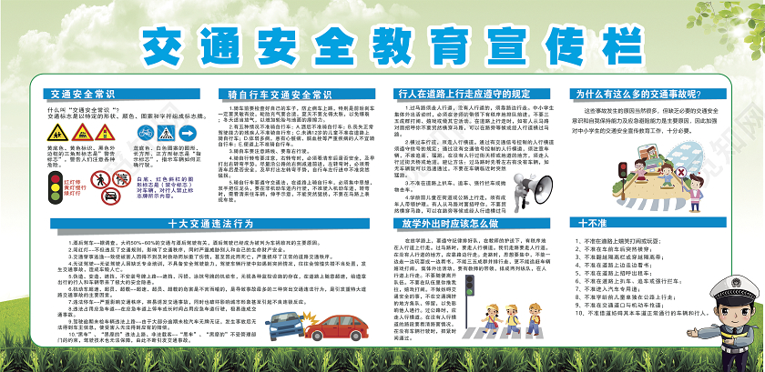 绿色卡通环保校园交通安全教育知识展板