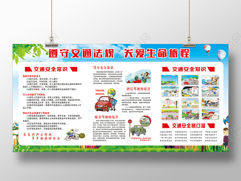 绿色校园遵守交通法规关爱生命旅程交通安全知识宣传栏