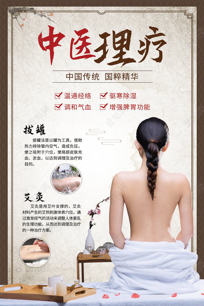 黄色古风中医理疗海报