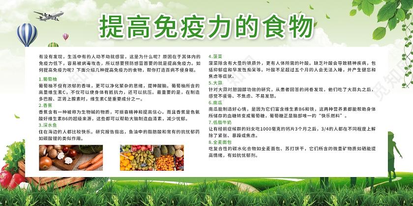 绿色小清新提高免疫力的食物宣传展板