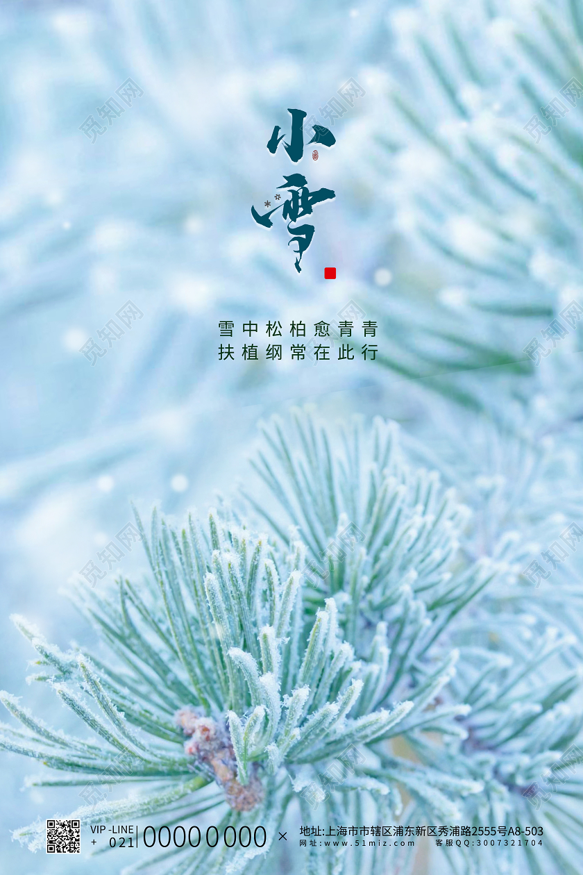 绿色简约大气二十四节气小雪插画宣传海报