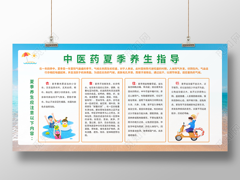 蓝色清新中医药夏季养生指导展板