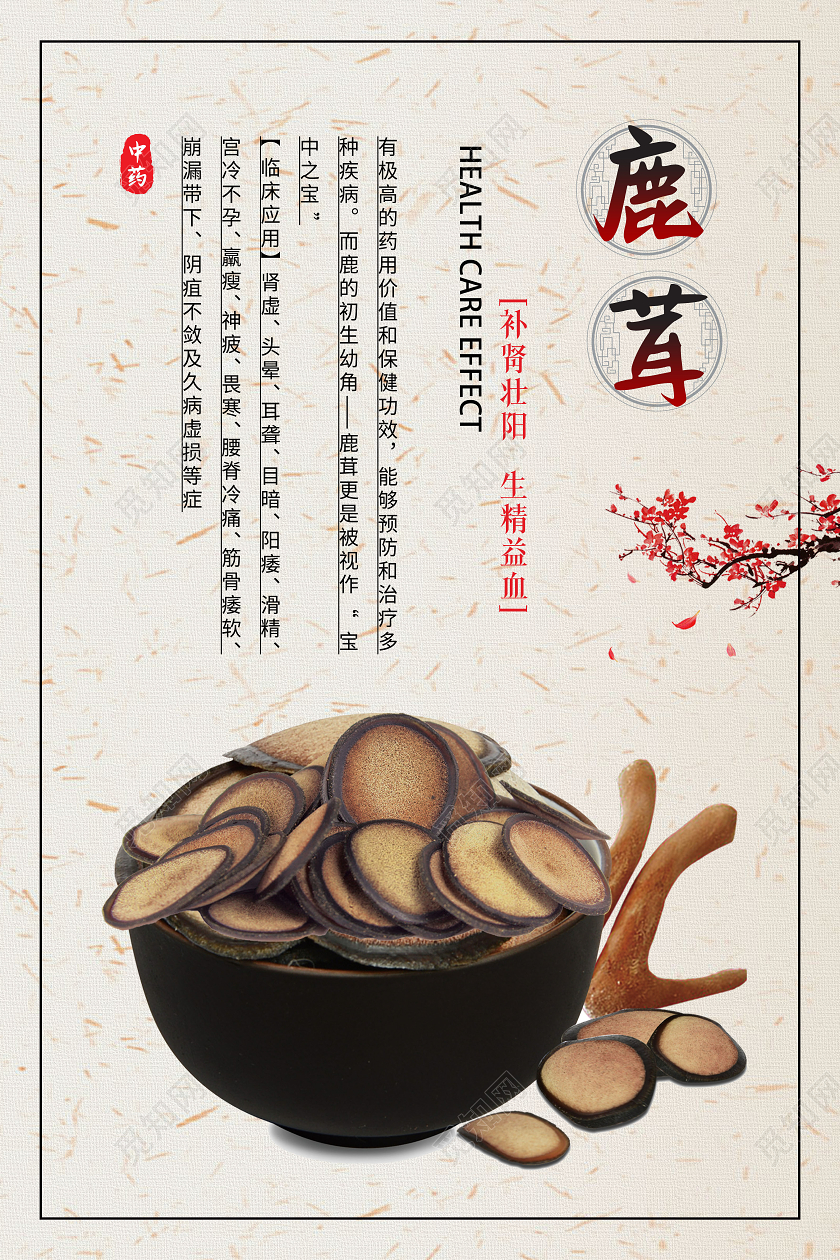 灰色古风鹿茸宣传海报中医药海报