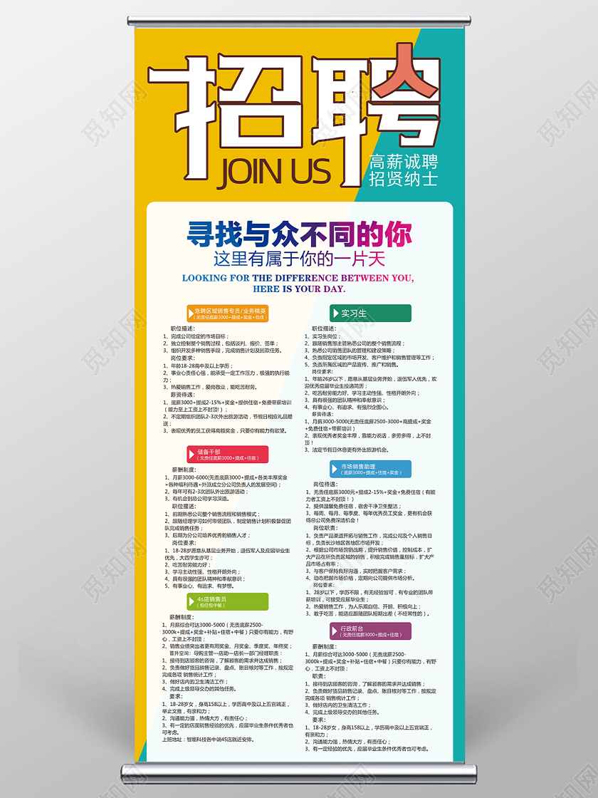 黄色招聘招聘传单宣传单展架易拉宝