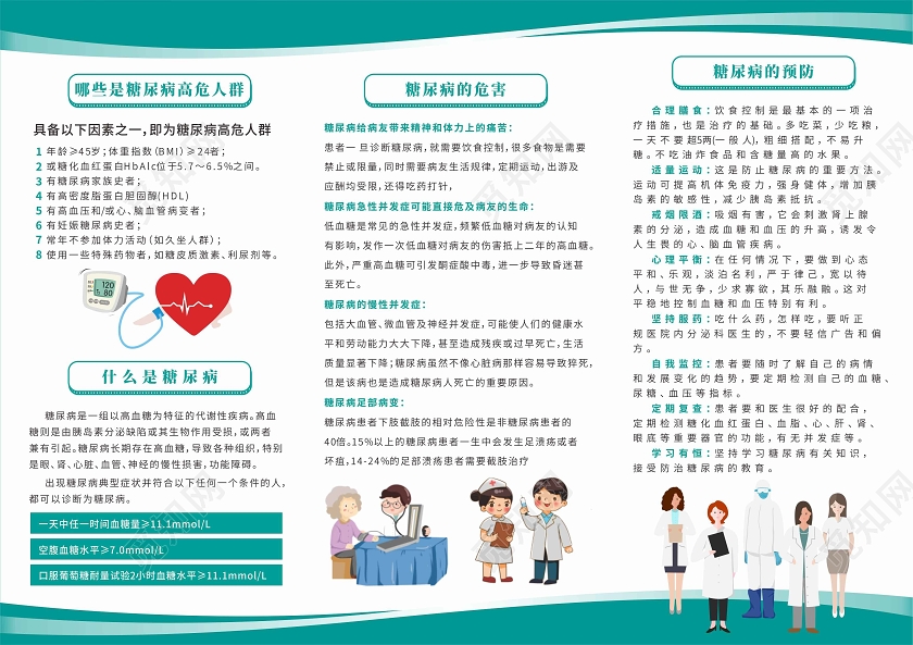 绿色医疗背景医生插画糖尿病疾病与健康折页糖尿病三折页