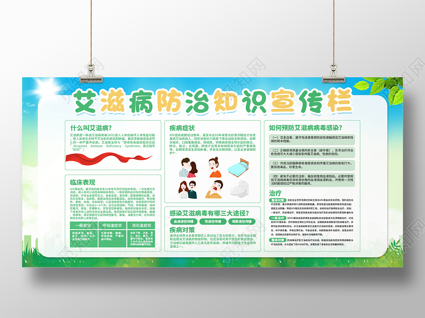 绿色清新大气艾滋病防治知识宣传栏展板