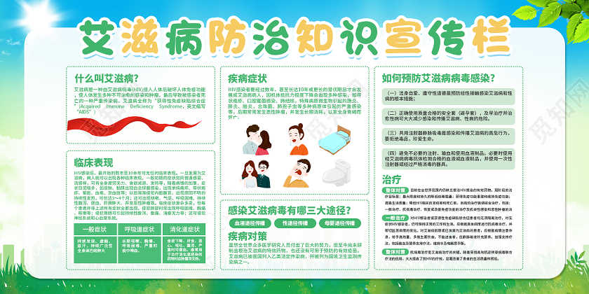 绿色清新大气艾滋病防治知识宣传栏展板