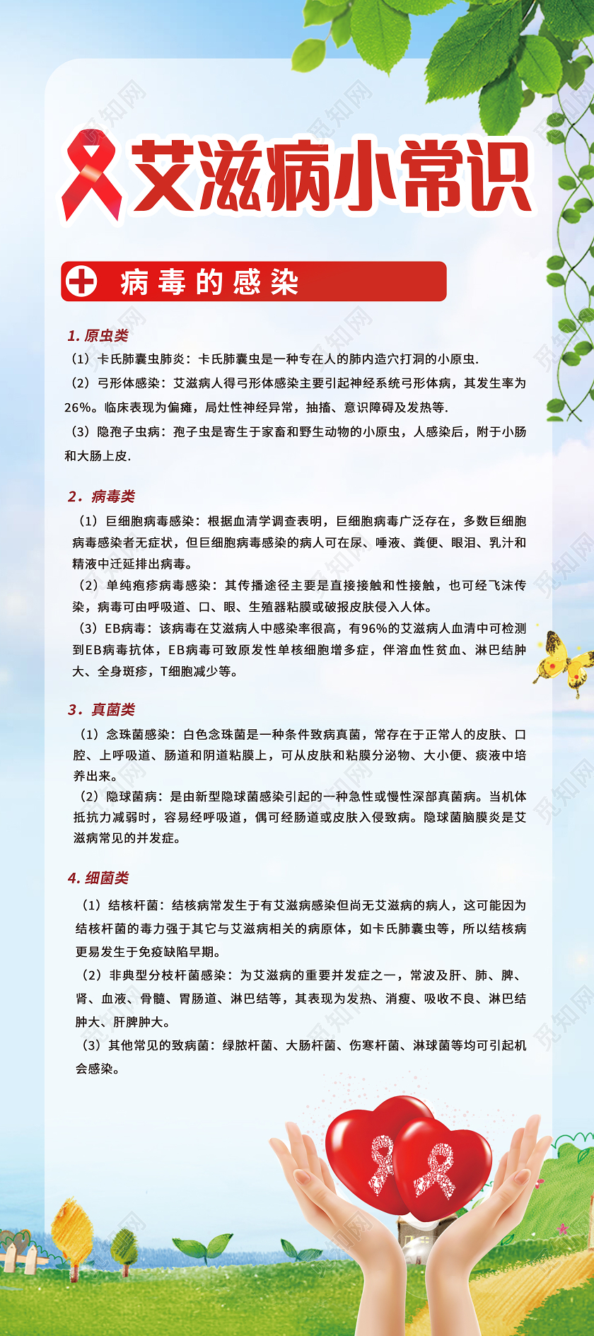 绿色卡通艾滋病小常识艾滋病展架易拉宝