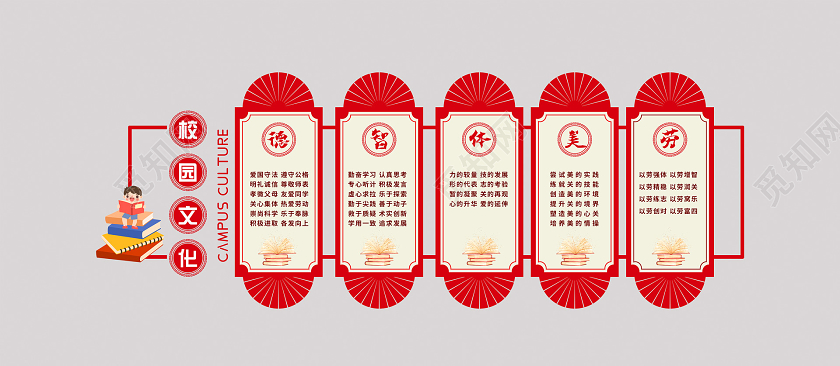 红色大气校园文化墙