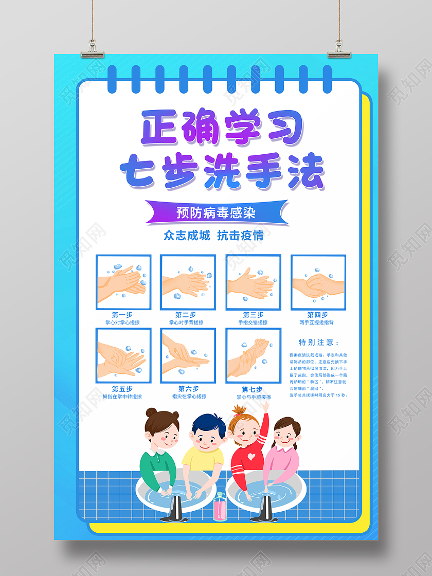 2020幼儿园正确学习七步洗手法海报设计