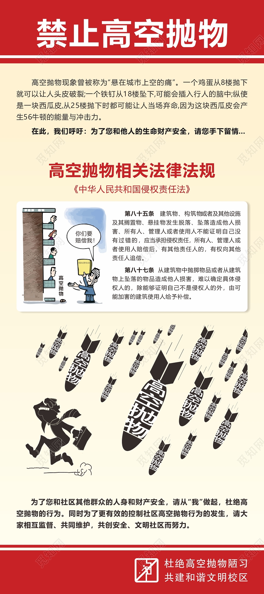 红色简单禁止高空抛物易拉宝