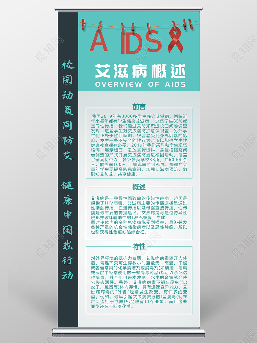 绿色简约艾滋病概述宣传展架易拉宝艾滋病展架