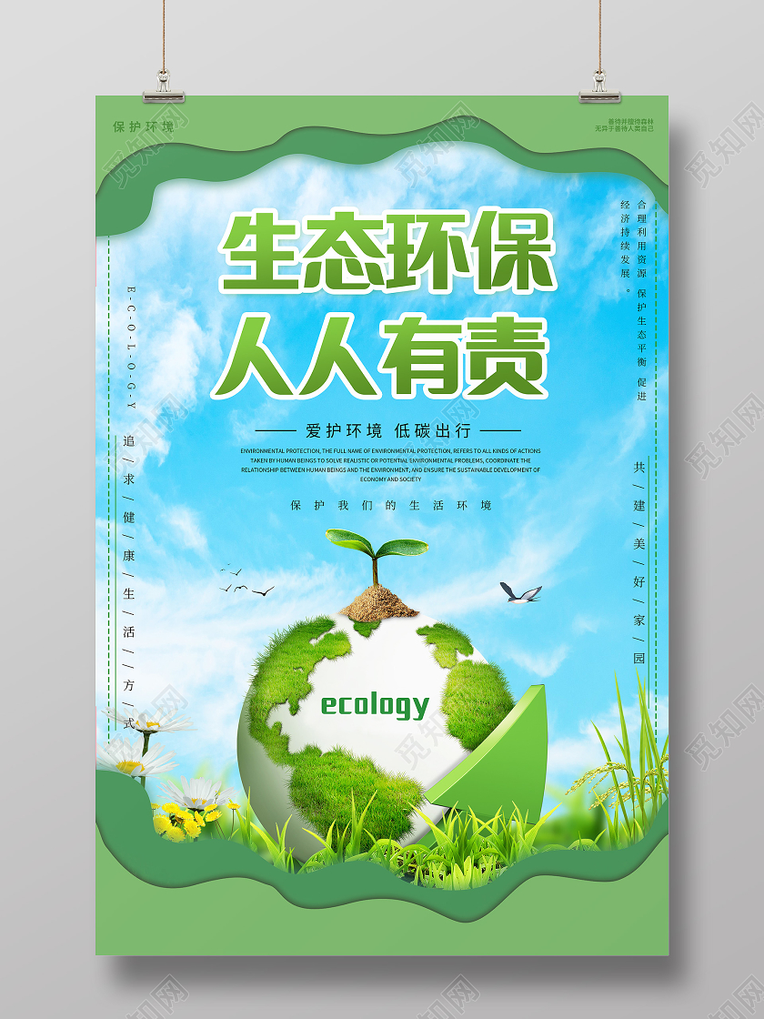 蓝色简约生态环保人人有责海报
