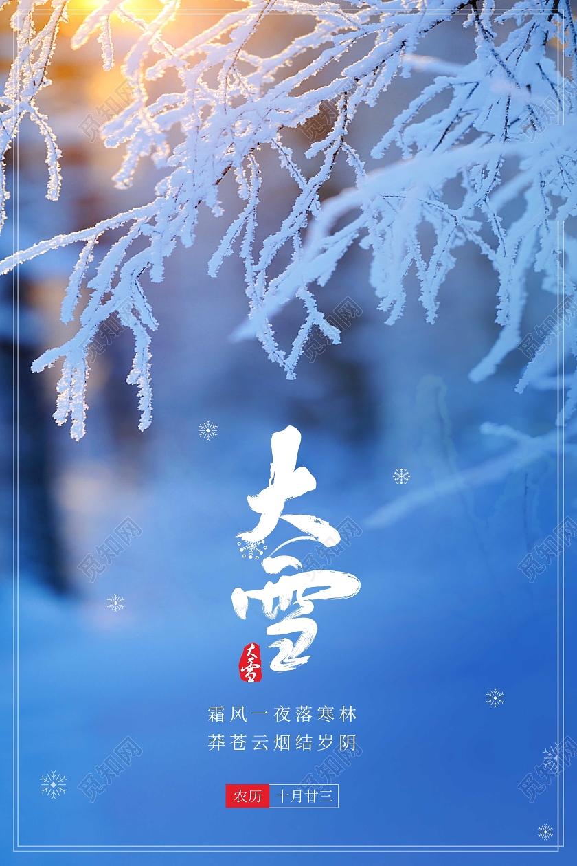 蓝色简约大雪二十四节气海报