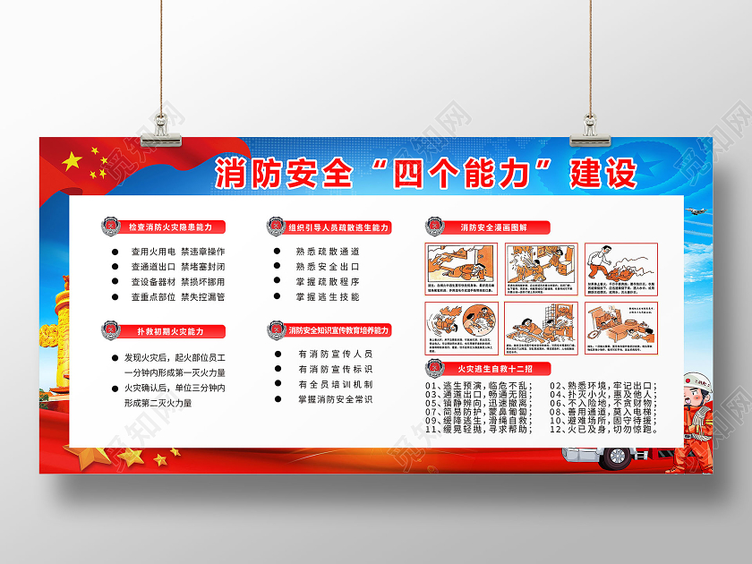 蓝色大气消防安全四个能力建设宣传栏