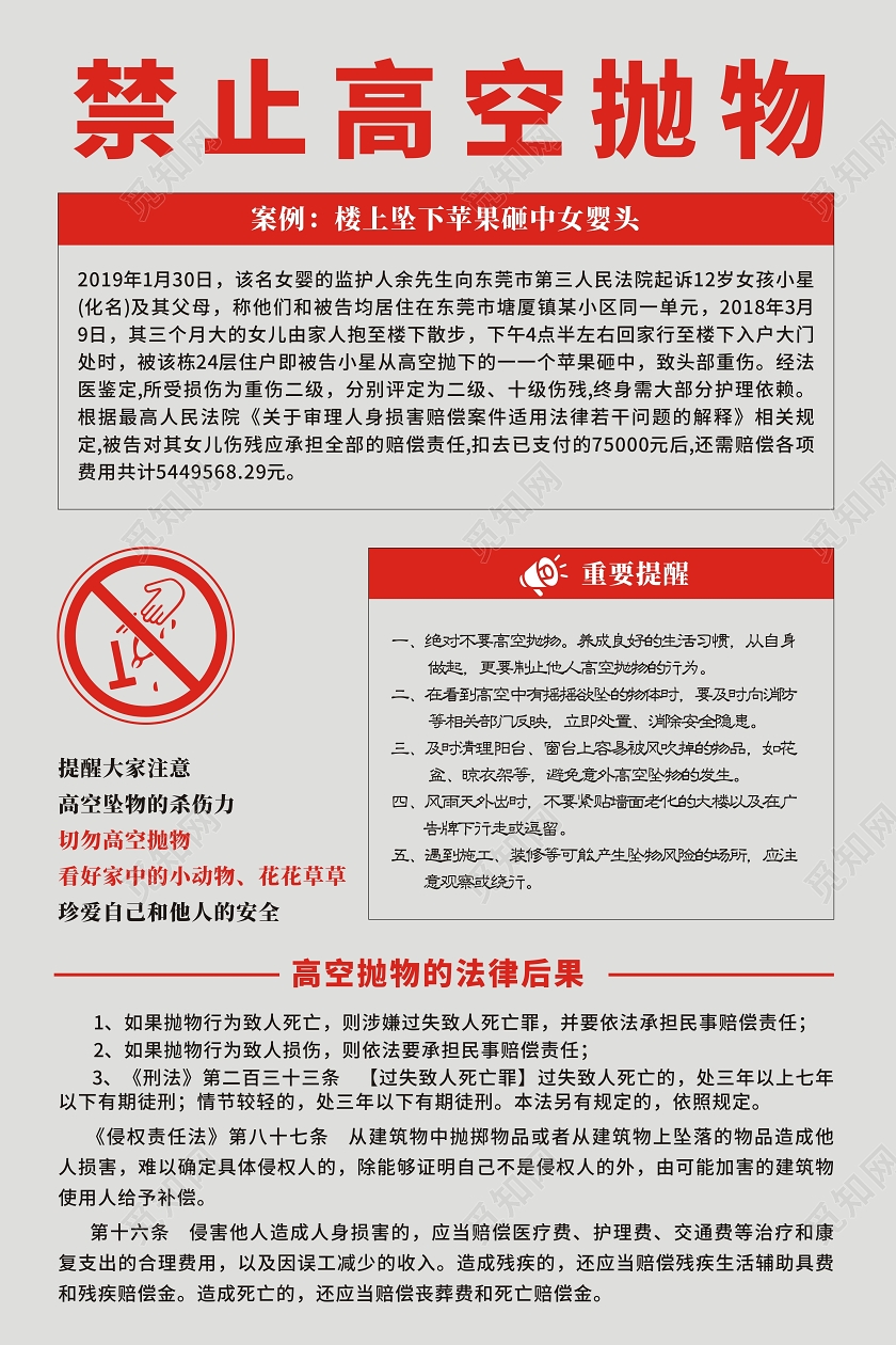 灰色简约禁止高空抛物海报