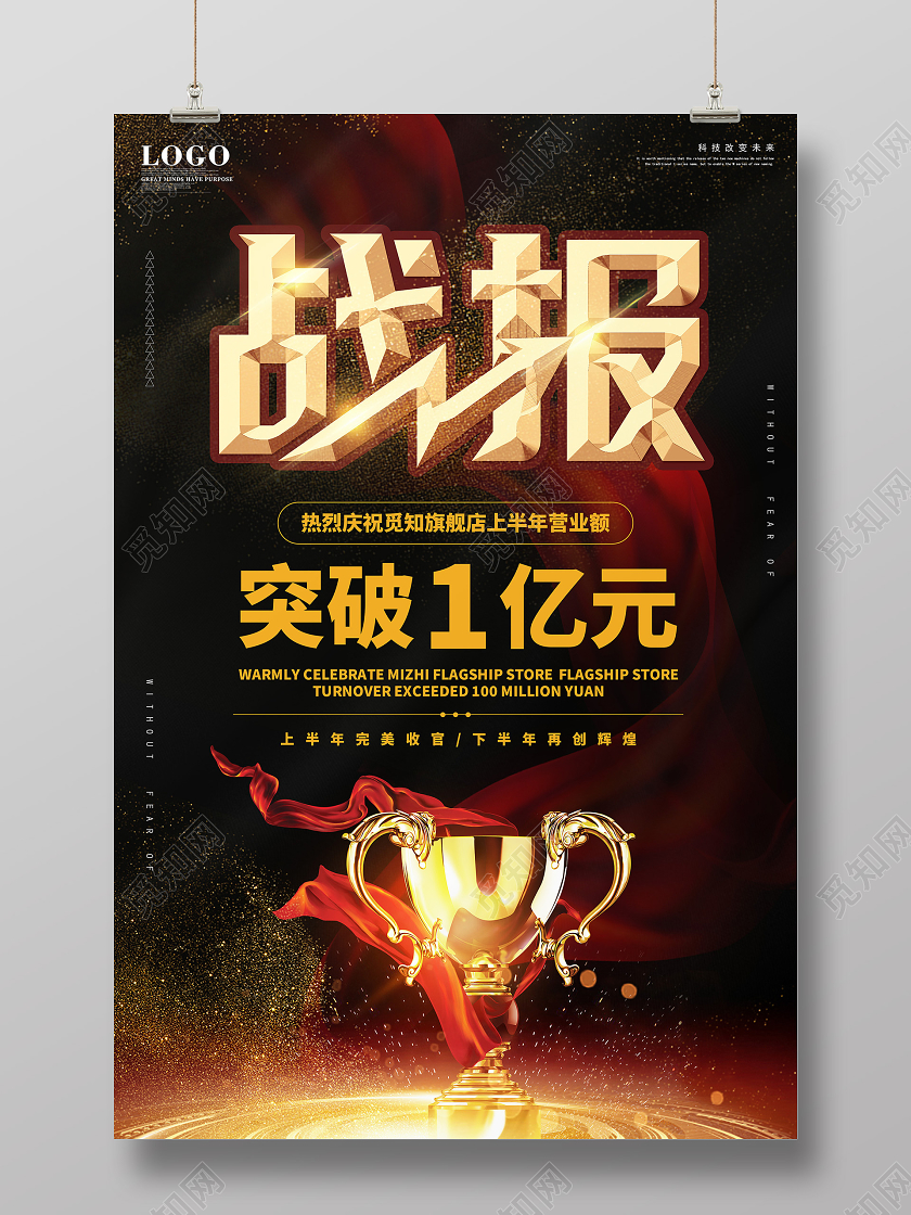 黑色背景创意金色标题销售业绩战报宣传海报