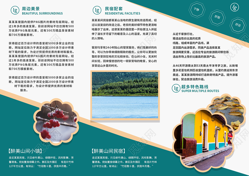 简约蓝白旅游宣传单某某旅行社旅游三折页宣传单