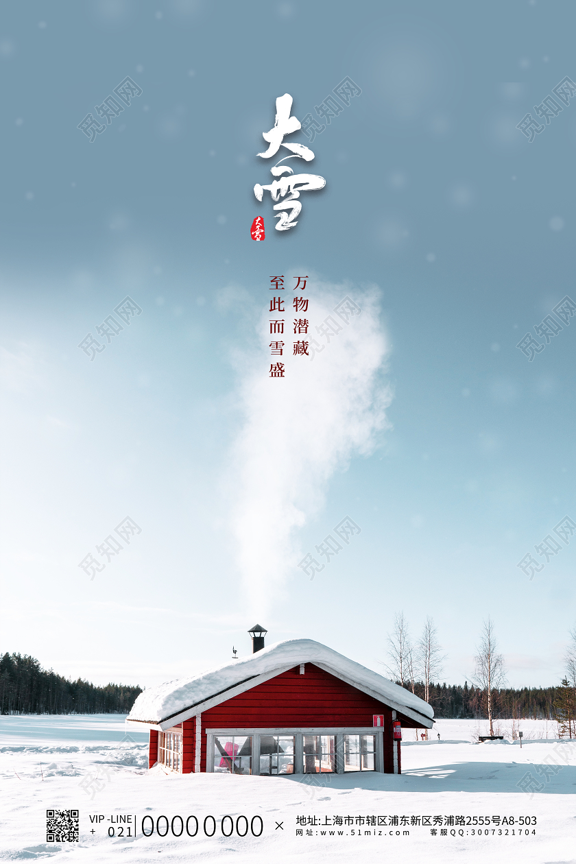 蓝色简约大气二十四节气大雪宣传海报