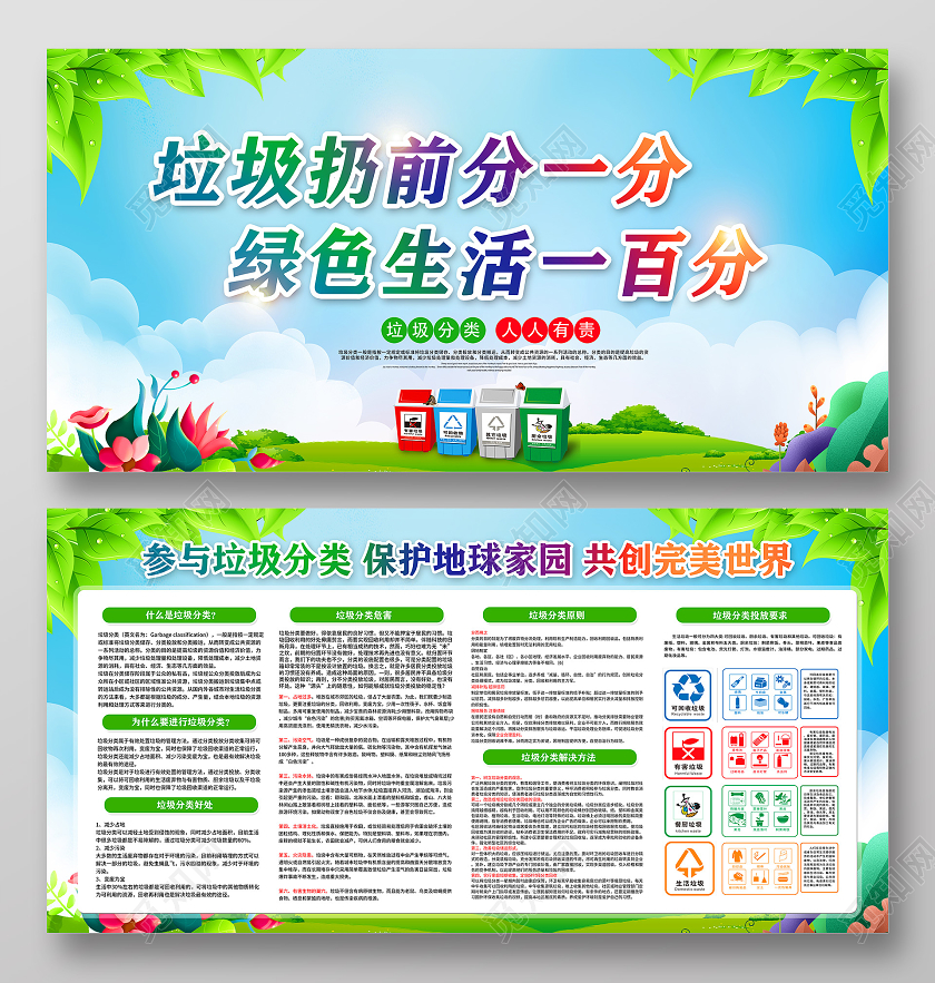 绿色垃圾分类全面实施垃圾分类创建文明城市垃圾分类宣传栏