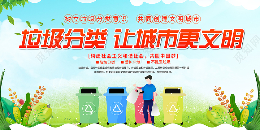 2020垃圾分类让城市更文明垃圾分类展板设计